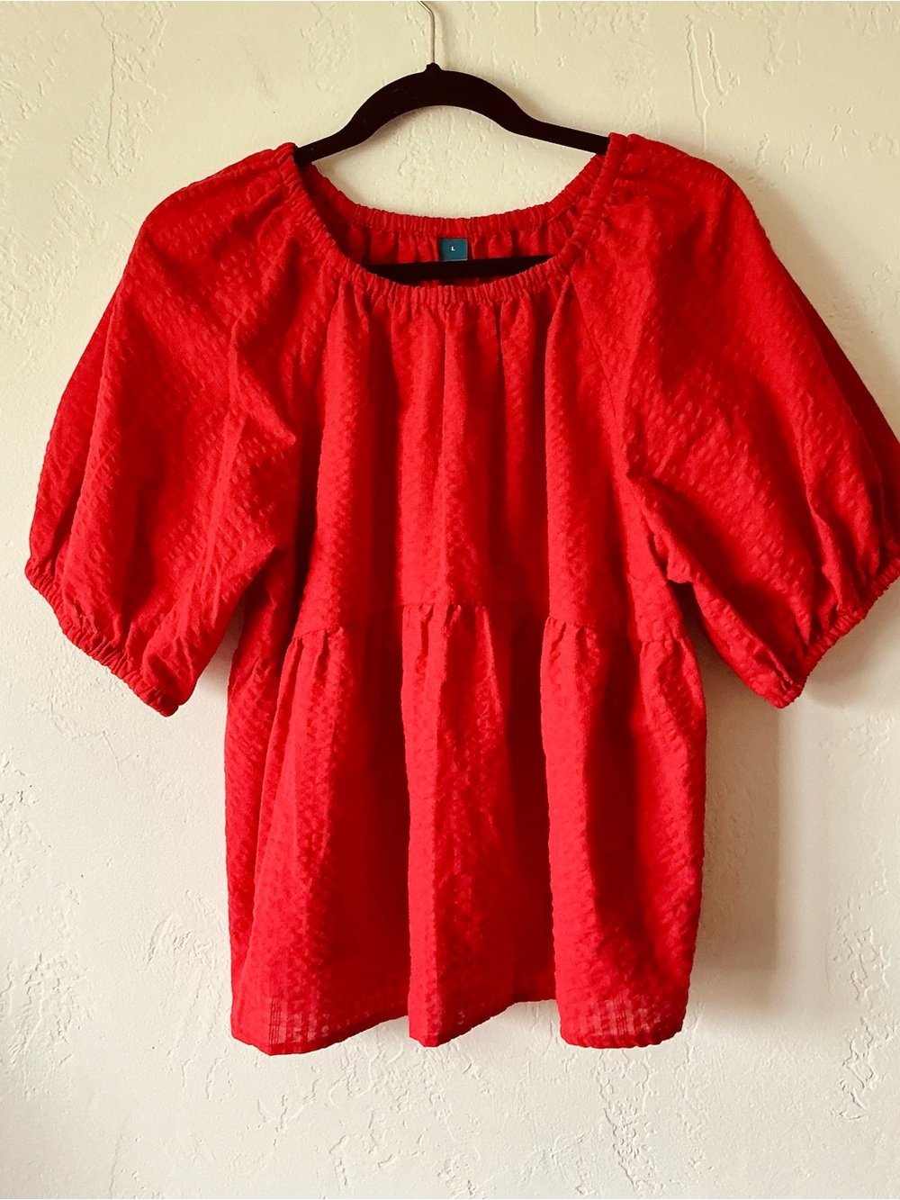 Old Navy Red Peasant Blouse with Puff Sleeves